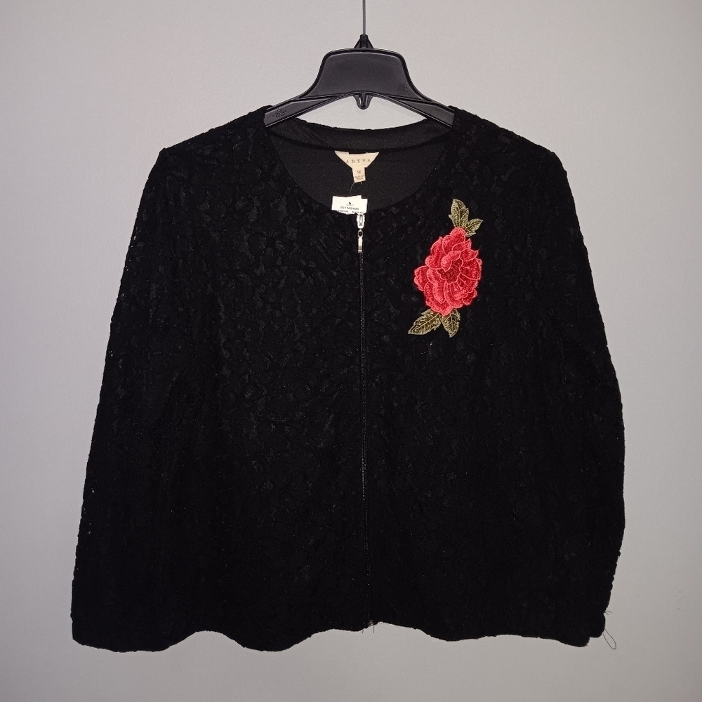 Adiva women's full zipper lace jacket blazer size XL black